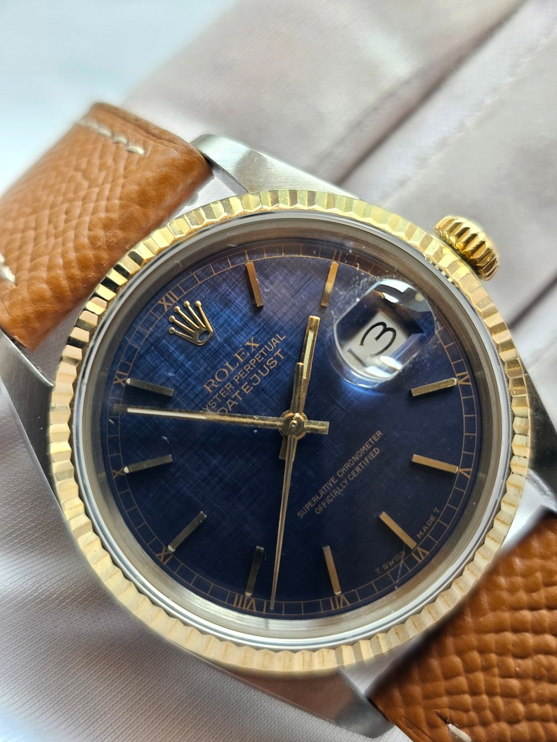 Rolex Datejust Blue Men&#39;s Watch - 16013 with Linen Dial