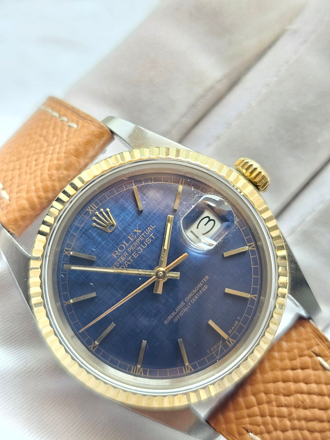 Rolex Datejust Blue Men&#39;s Watch - 16013 with Linen Dial