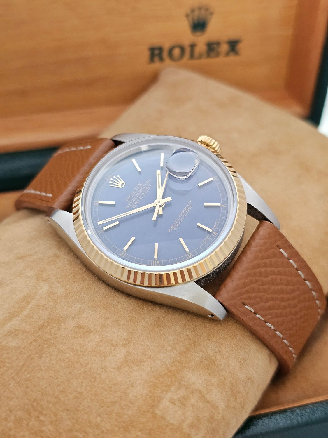 Rolex Datejust Blue Men&#39;s Watch - 16013 with Linen Dial