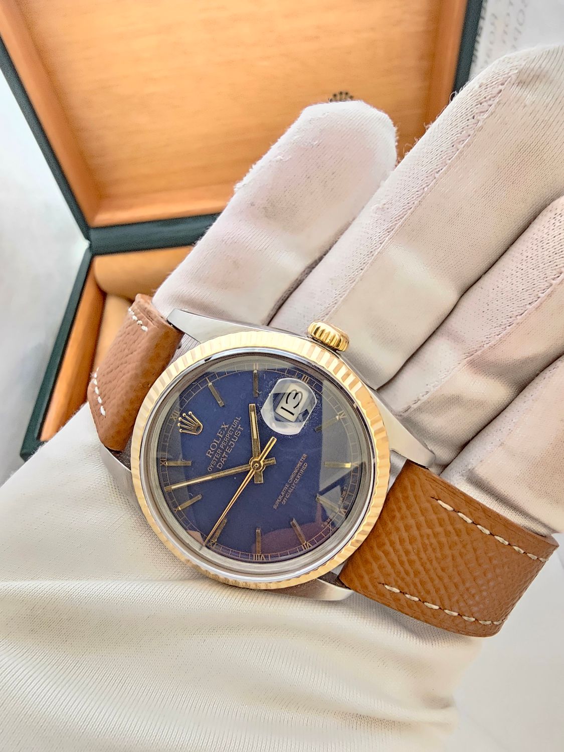 Rolex Datejust Blue Men&#39;s Watch - 16013 with Linen Dial