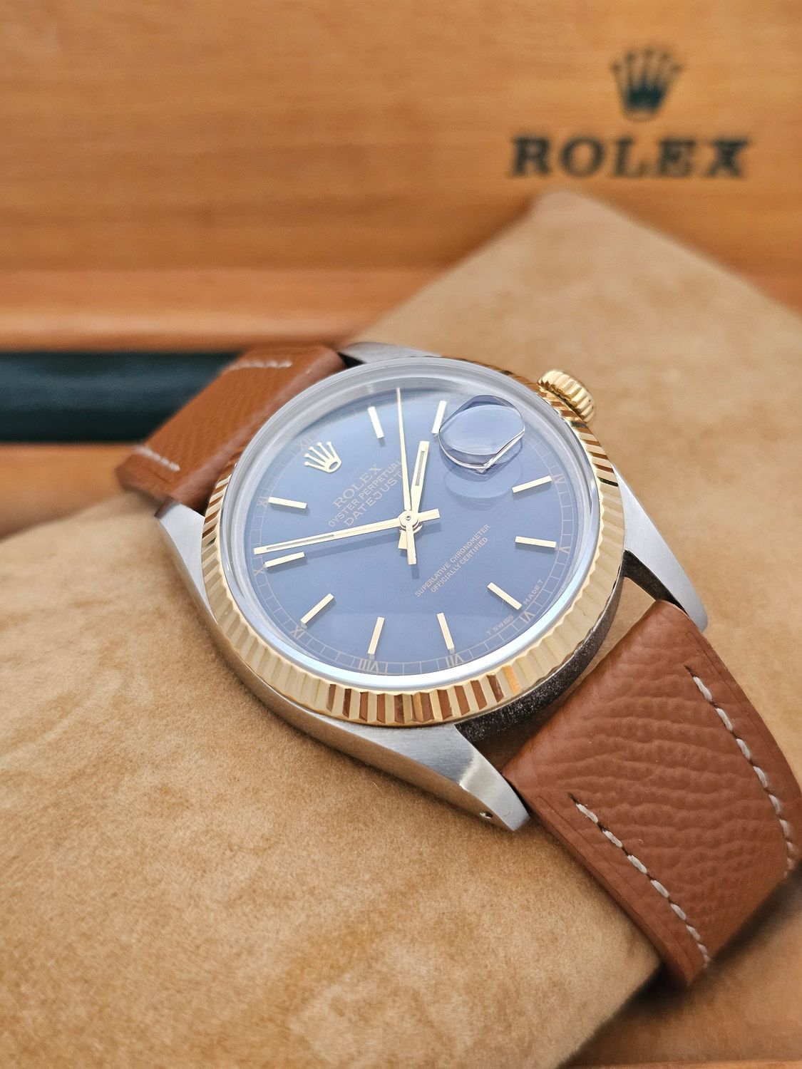 Rolex Datejust Blue Men&#39;s Watch - 16013 with Linen Dial
