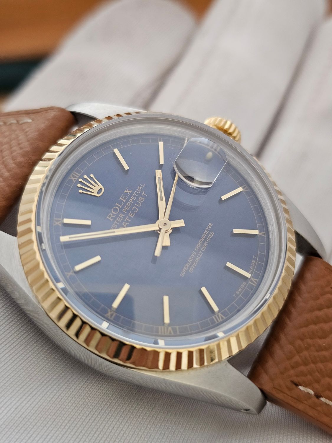Rolex Datejust Blue Men&#39;s Watch - 16013 with Linen Dial
