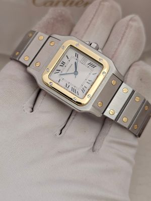 Cartier Santos Carree, White Dial Steel &amp; Gold Watch, Ref 2961