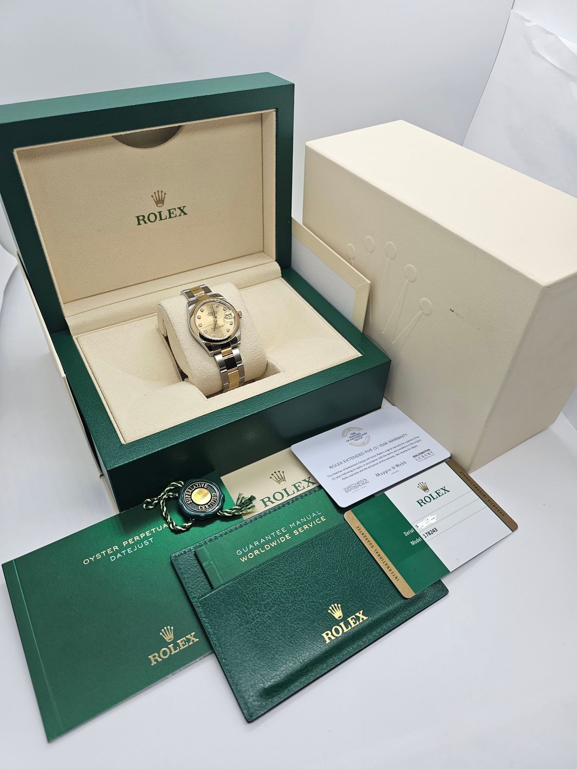 Rolex Datejust 31mm Champagne Diamond Dial Watch 178243, 2017 Box &amp; Papers