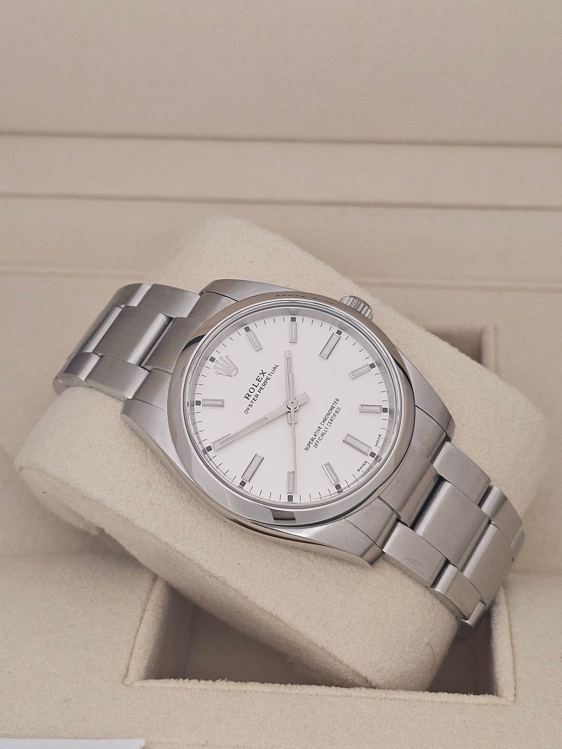 Rolex Oyster Perpetual 34mm Watch, 114200 White Dial 2019 Box and Papers