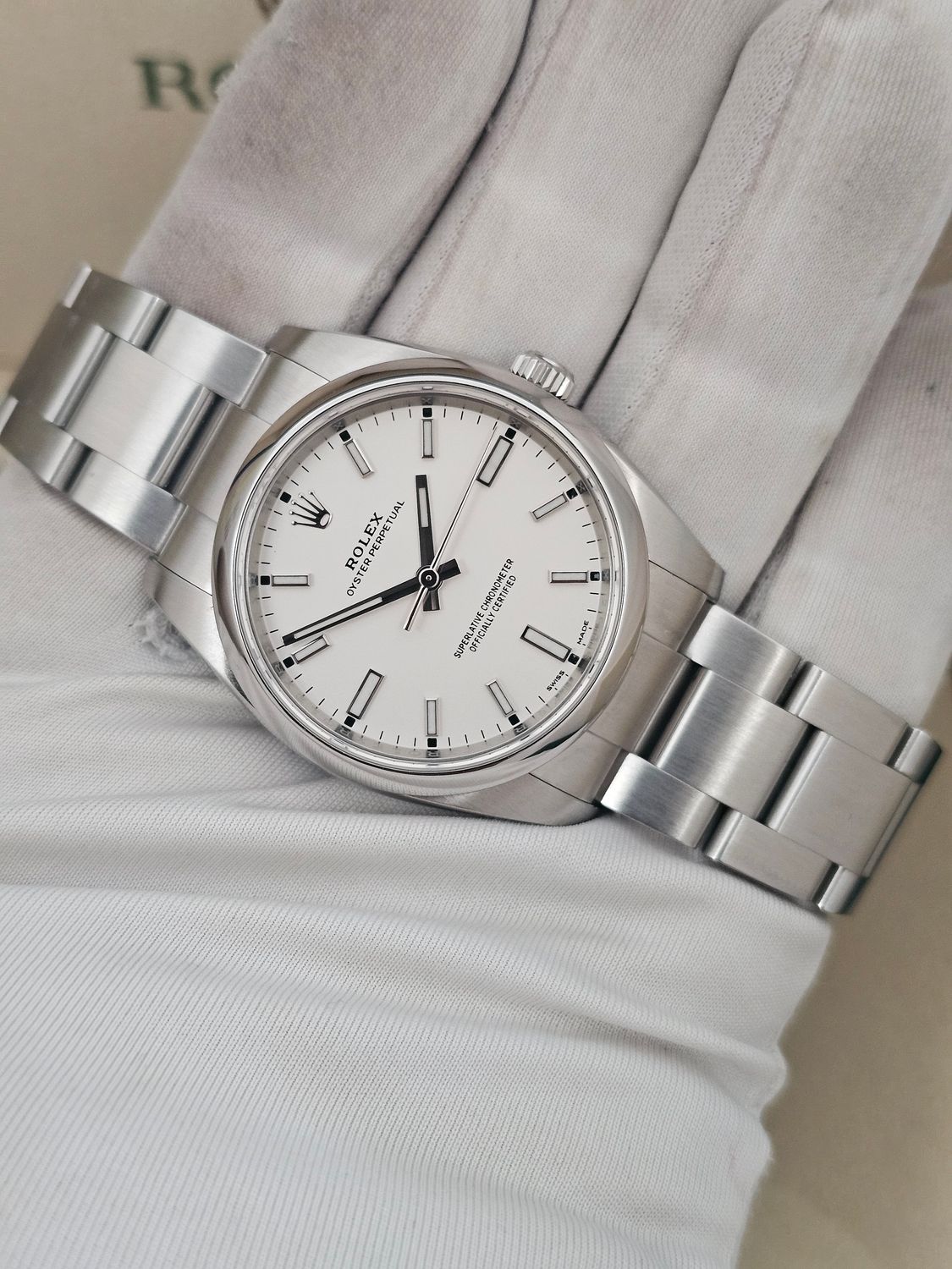 Rolex Oyster Perpetual 34mm Watch, 114200 White Dial 2019 Box and Papers
