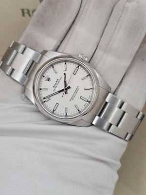 Rolex Oyster Perpetual 34mm Watch, 114200 White Dial 2019 Box and Papers