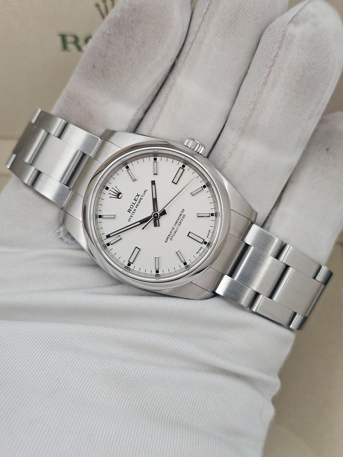 Rolex Oyster Perpetual 34mm Watch, 114200 White Dial 2019 Box and Papers