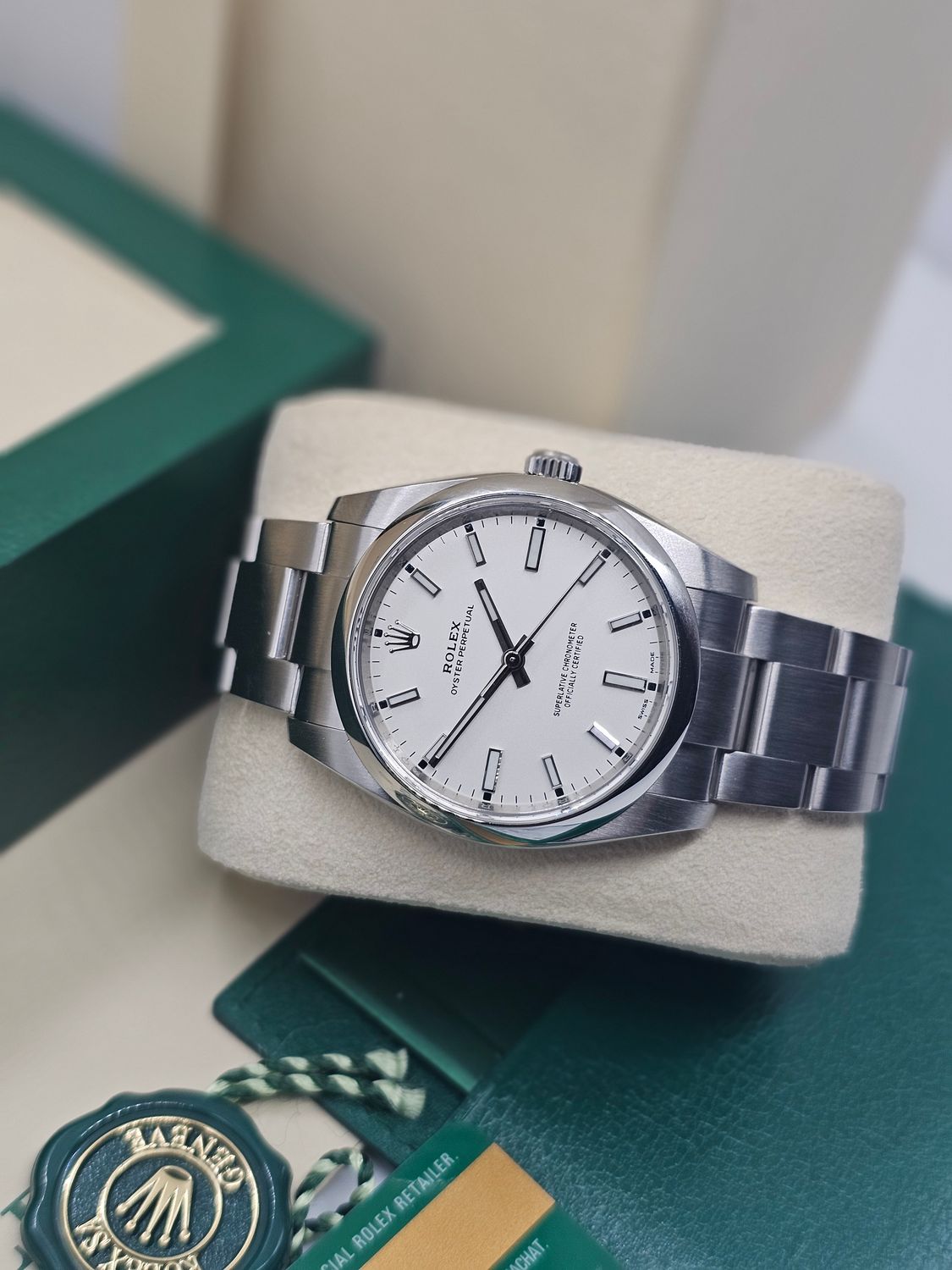 Rolex Oyster Perpetual 34mm Watch, 114200 White Dial 2019 Box and Papers