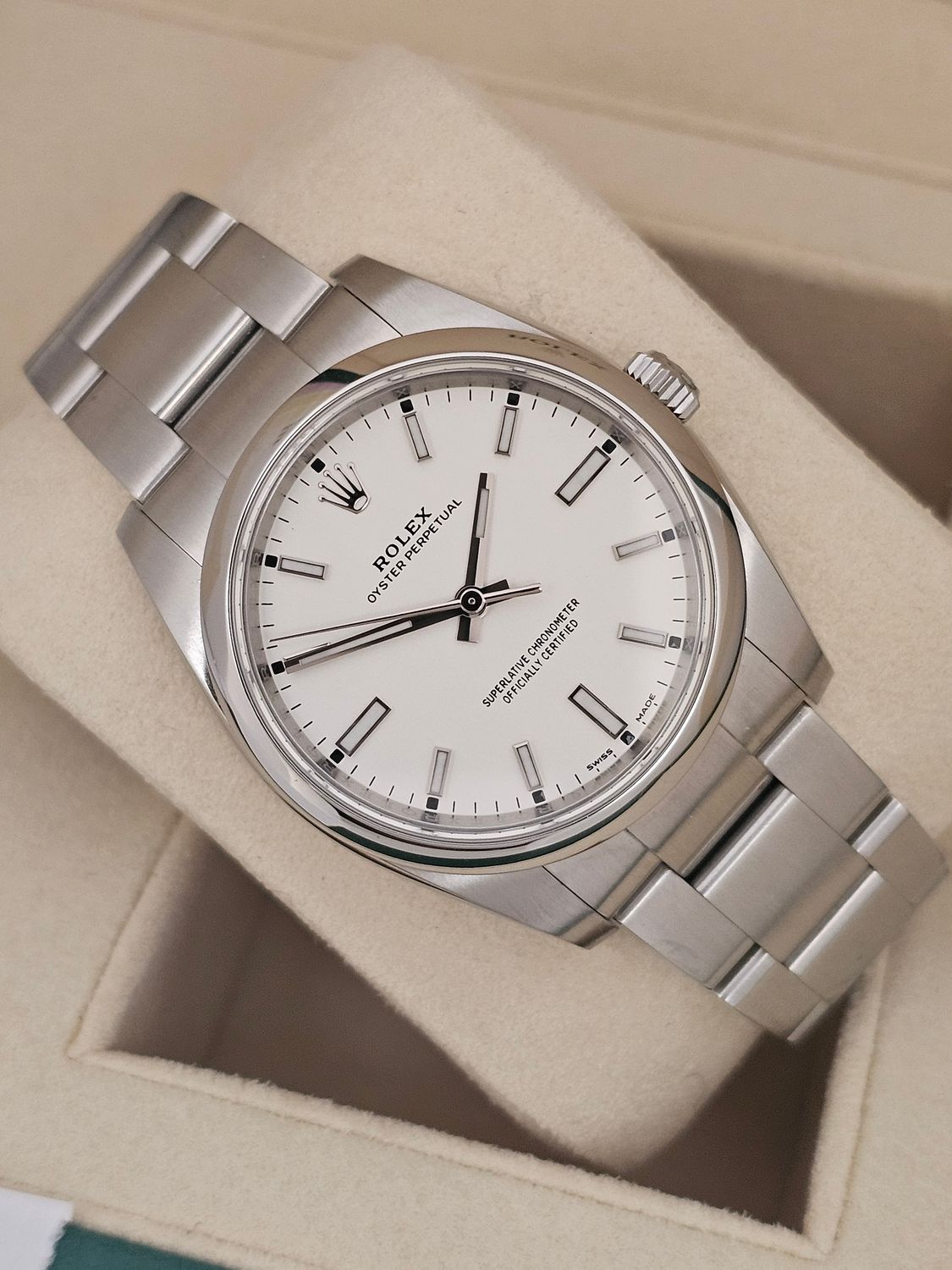 Rolex Oyster Perpetual 34mm Watch, 114200 White Dial 2019 Box and Papers