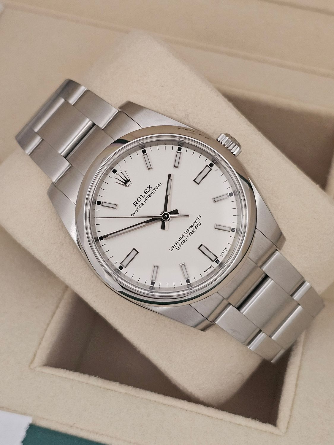 Rolex Oyster Perpetual 34mm Watch, 114200 White Dial 2019 Box and Papers