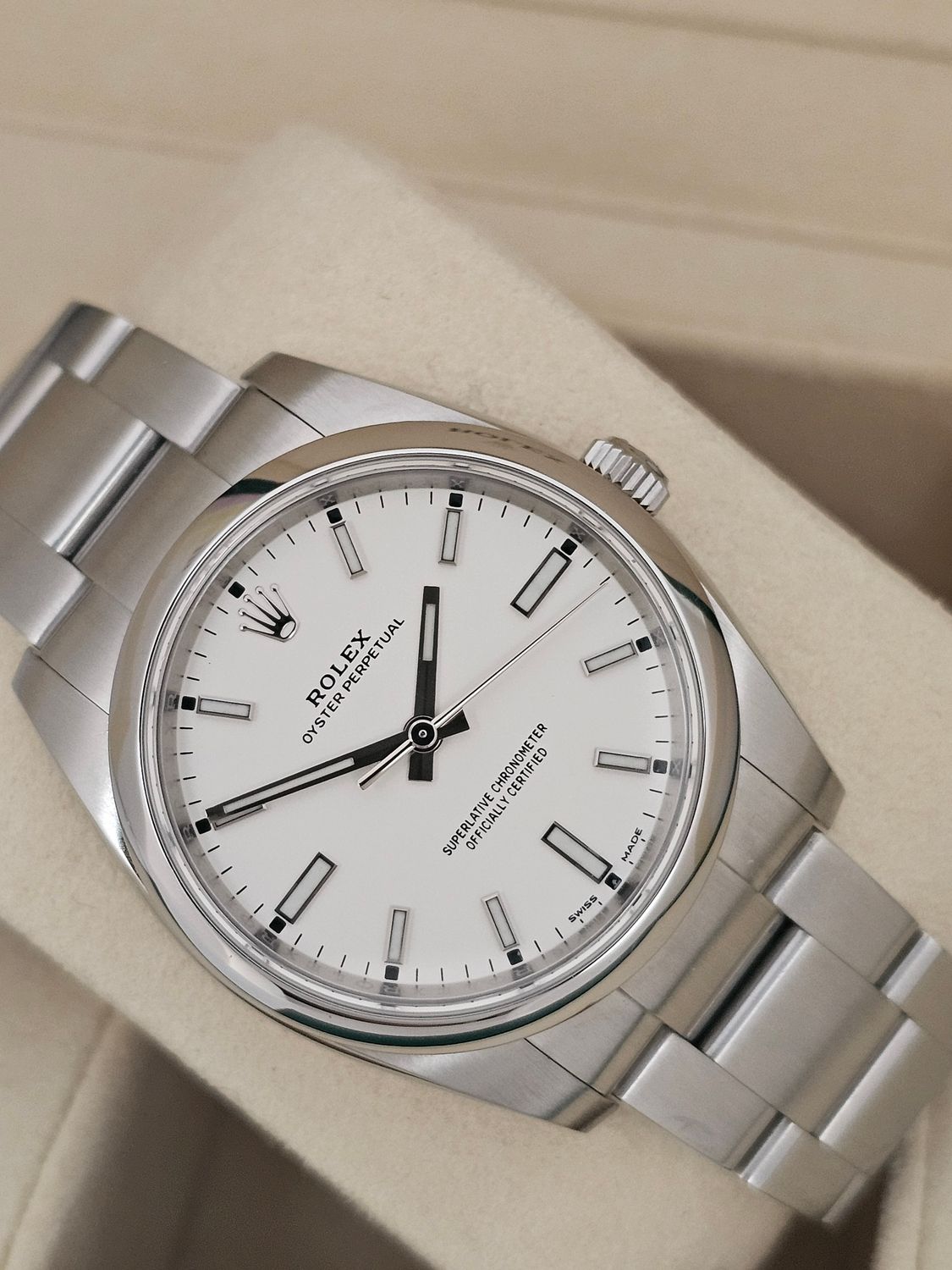 Rolex Oyster Perpetual 34mm Watch, 114200 White Dial 2019 Box and Papers