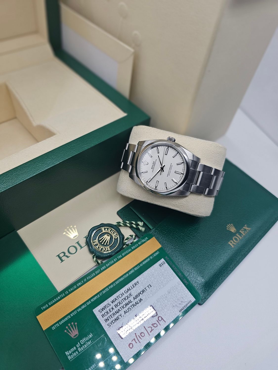 Rolex Oyster Perpetual 34mm Watch, 114200 White Dial 2019 Box and Papers