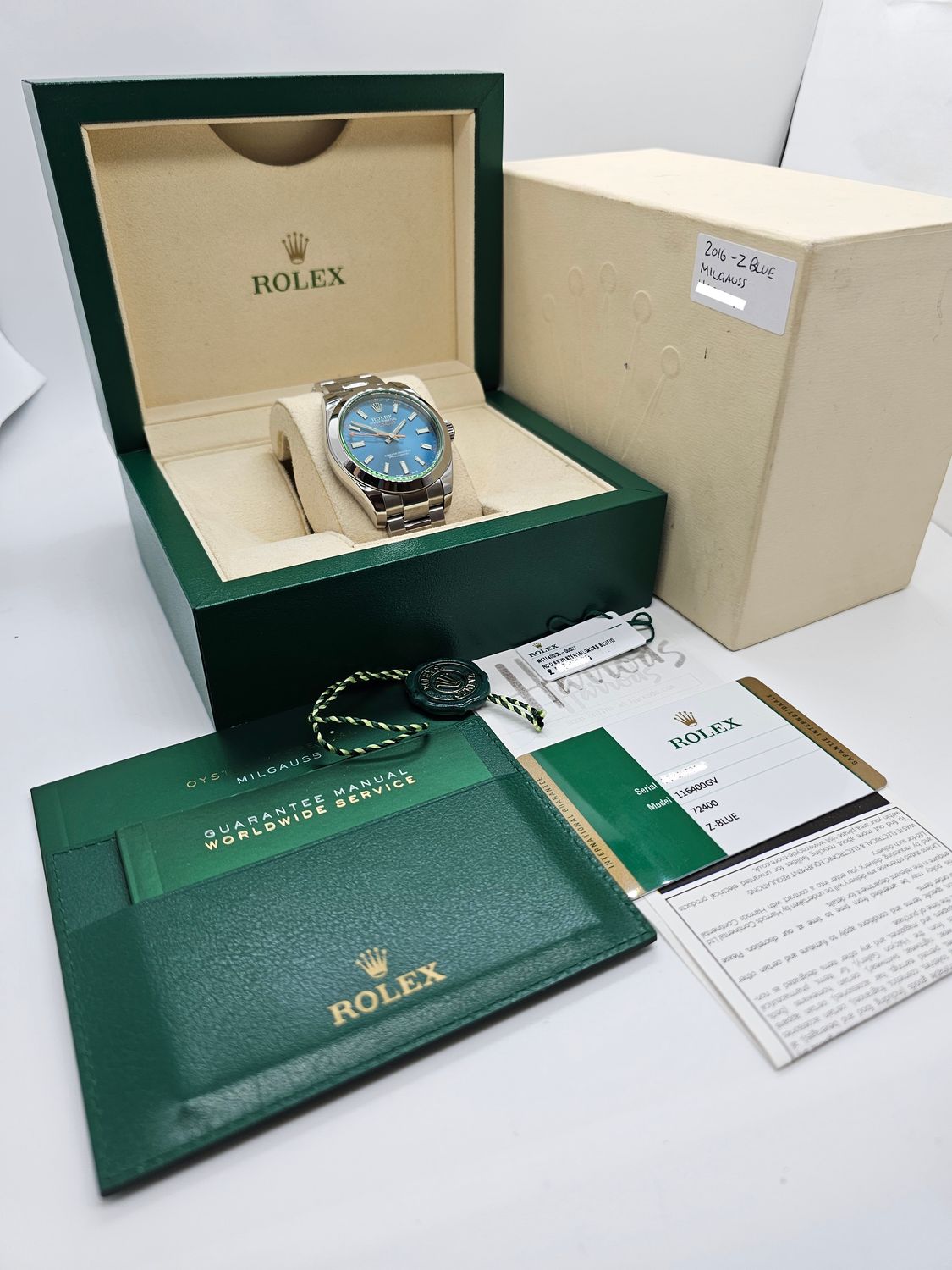 Rolex Milgauss Watch 40mm Z Blue Dial, 116400GV 2016 Full Set