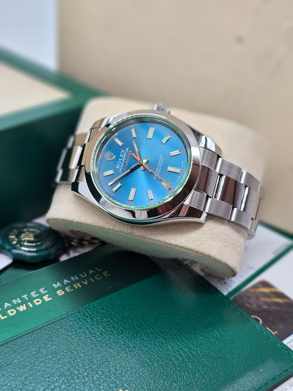 Rolex Milgauss Watch 40mm Z Blue Dial, 116400GV 2016 Full Set