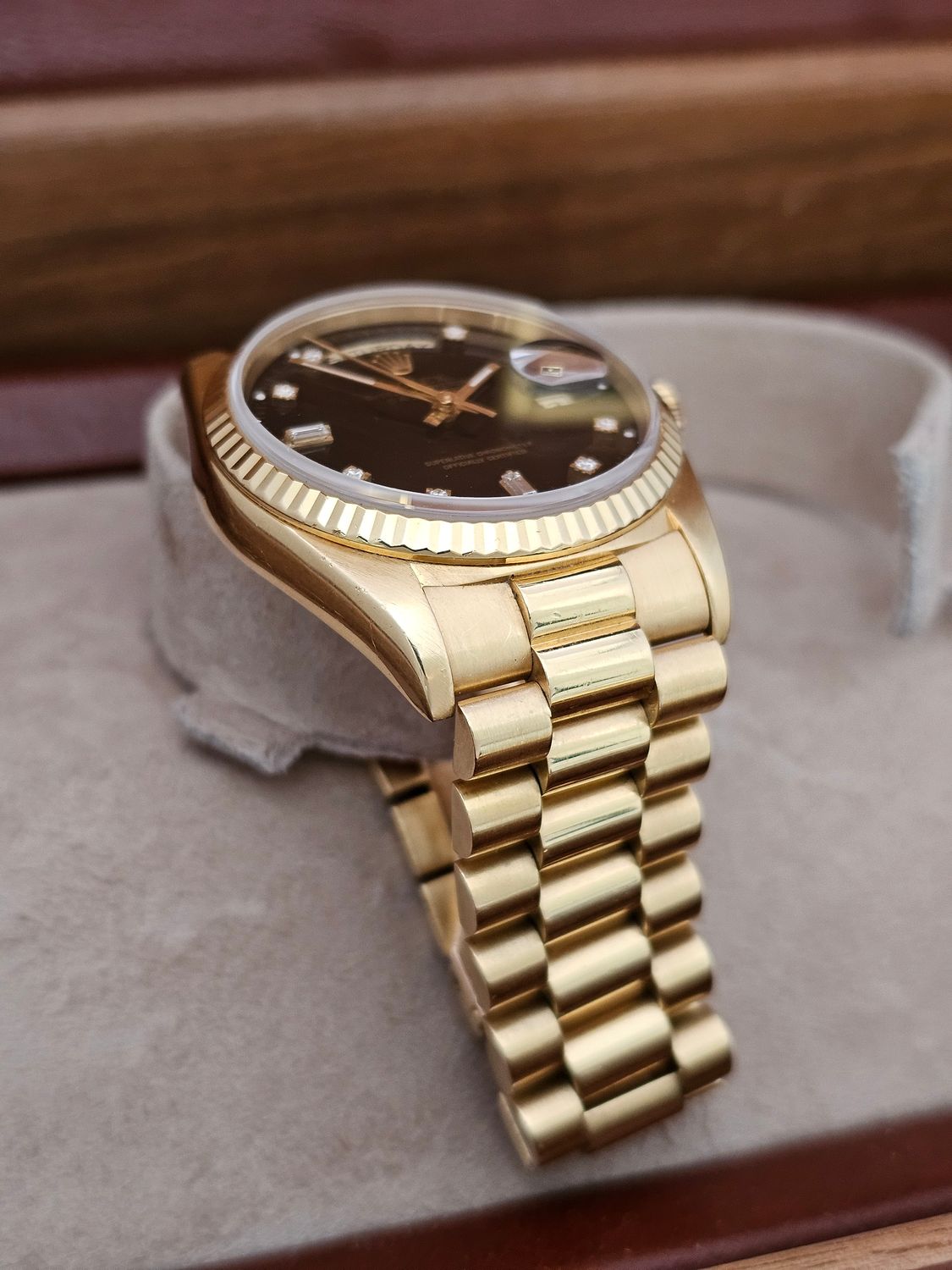 Rolex Daydate Watch Ref 18238, Black Diamond Dial, 1994 Full Set