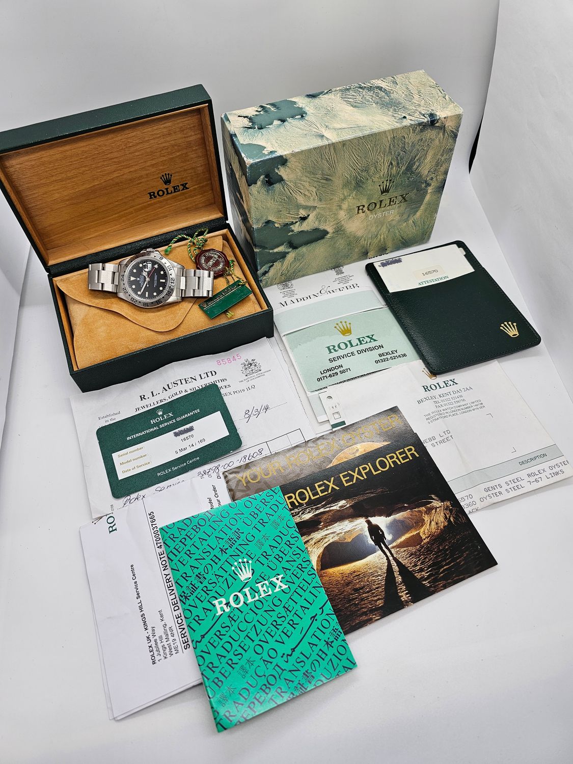 Rolex Explorer II Watch Ref 16570 Black Dial, 1992 Full Collectors Set