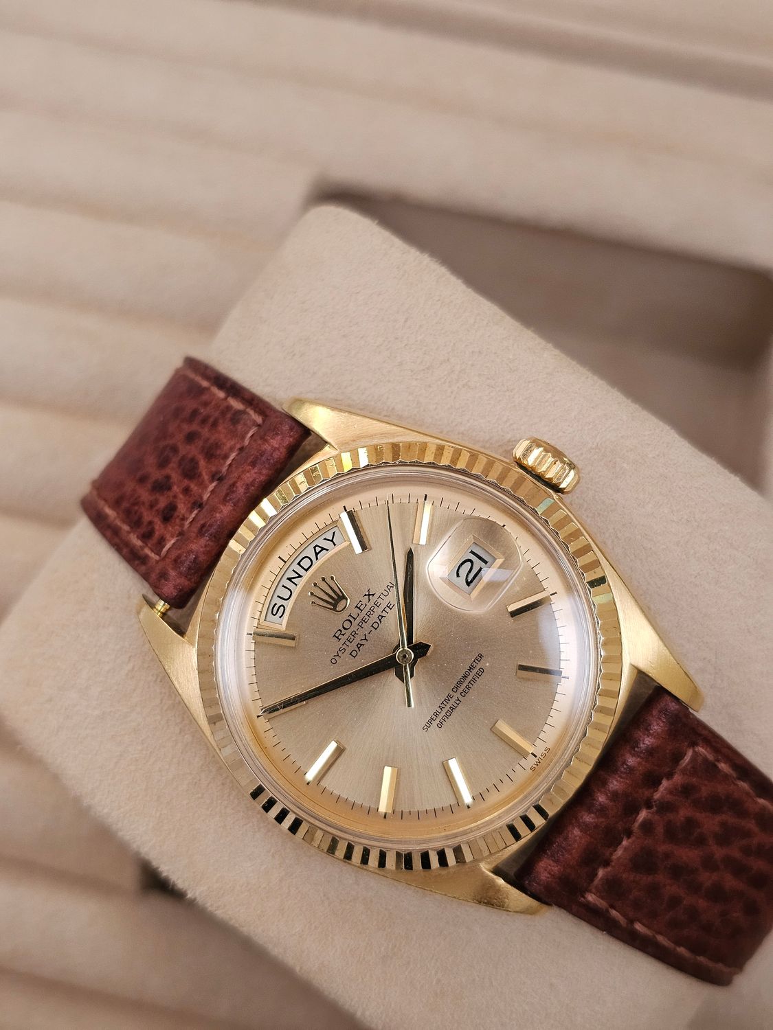 Rolex Day-Date Ref 1803, 36mm 18K Gold Original Pie-Pan Stepped Dial Circa 1987