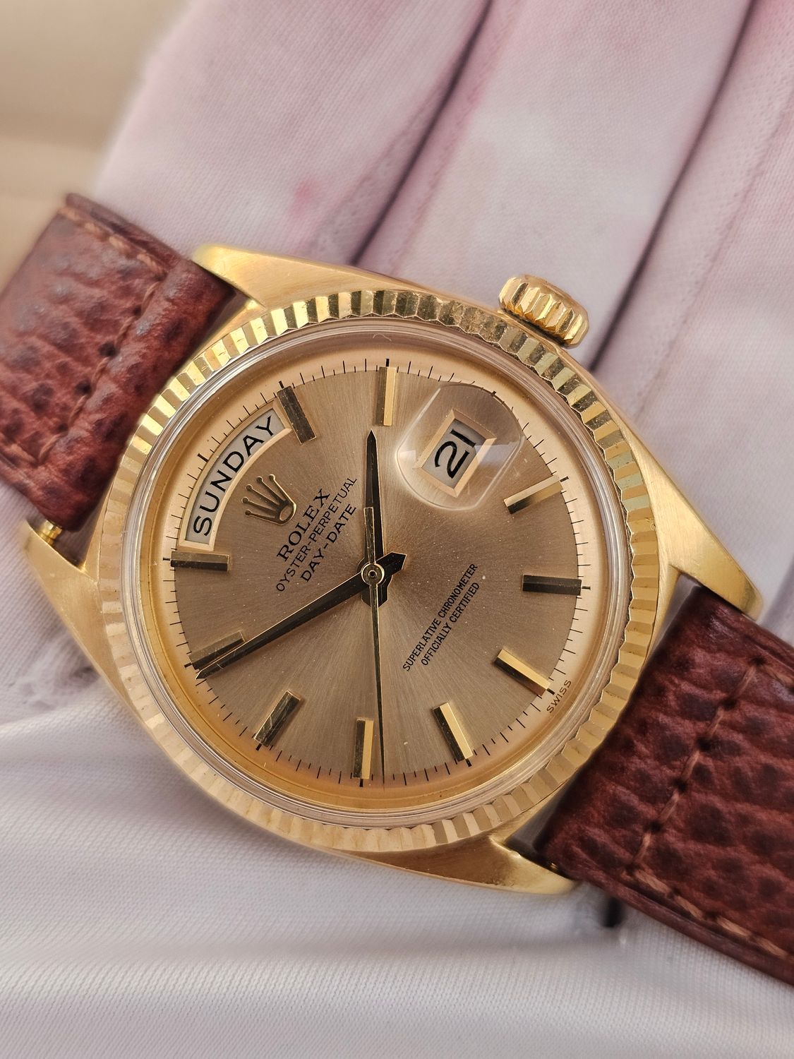Rolex Day-Date Ref 1803, 36mm 18K Gold Original Pie-Pan Stepped Dial Circa 1987