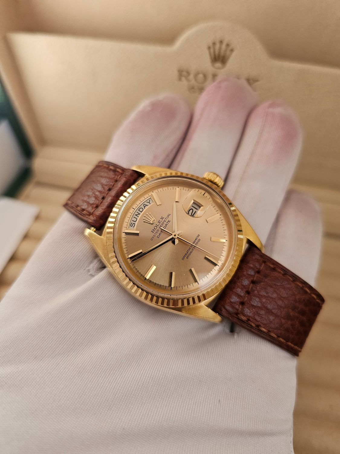 Rolex Day-Date Ref 1803, 36mm 18K Gold Original Pie-Pan Stepped Dial Circa 1987