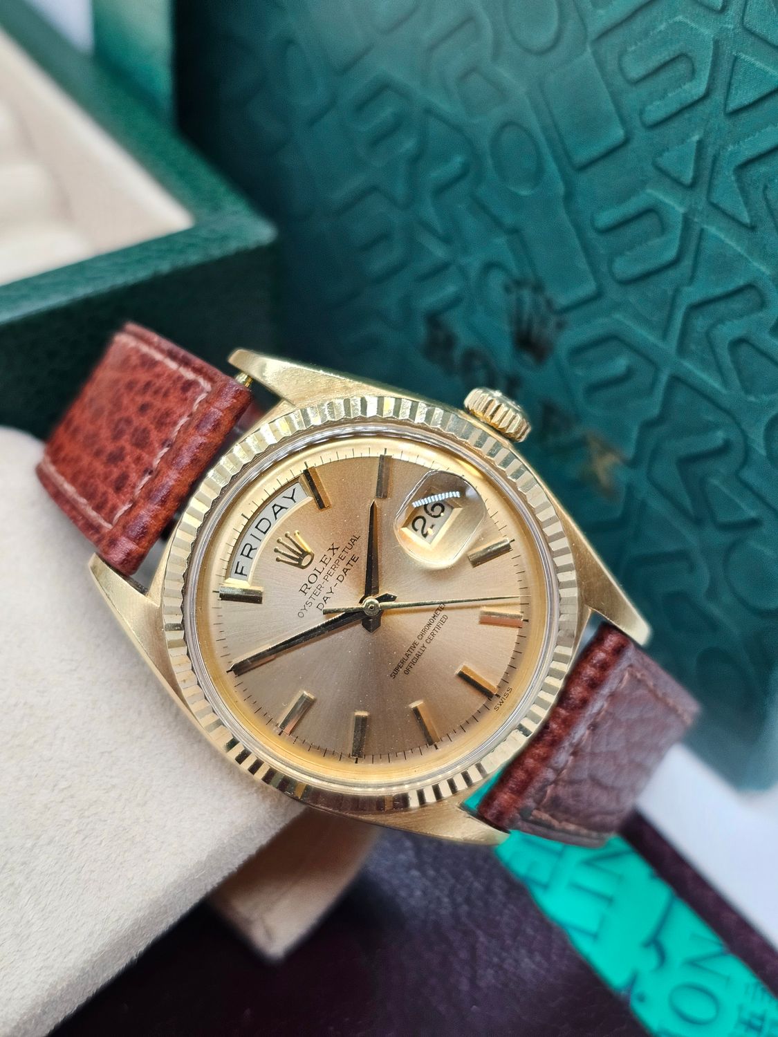 Rolex Day-Date Ref 1803, 36mm 18K Gold Original Pie-Pan Stepped Dial Circa 1987
