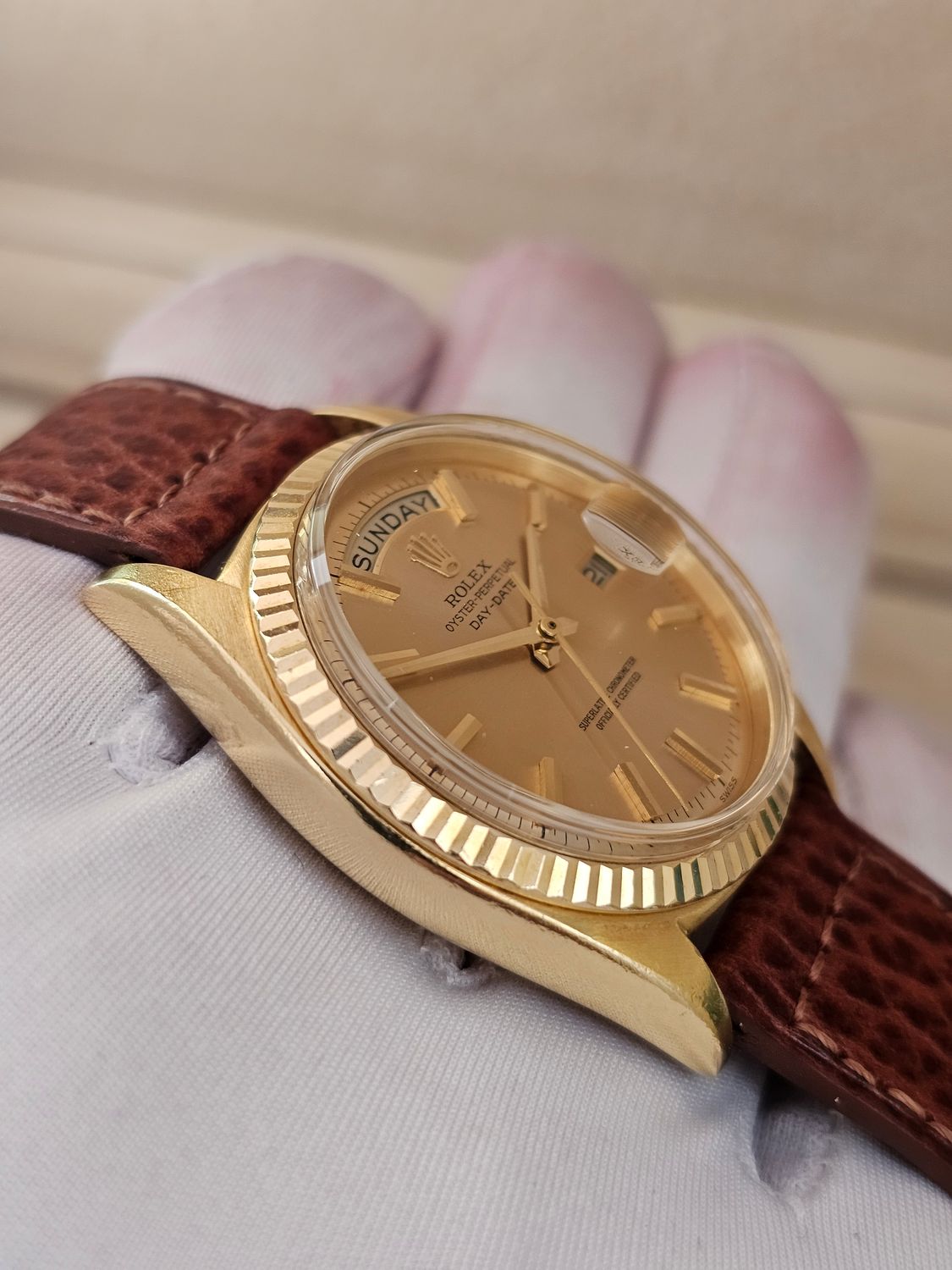 Rolex Day-Date Ref 1803, 36mm 18K Gold Original Pie-Pan Stepped Dial Circa 1987