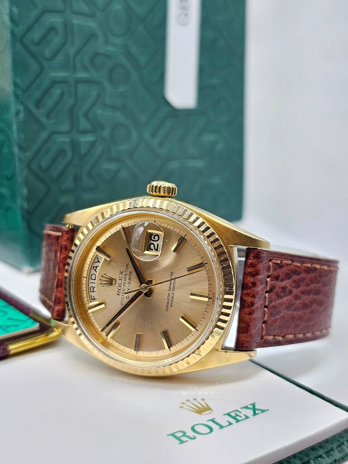 Rolex Day-Date Ref 1803, 36mm 18K Gold Original Pie-Pan Stepped Dial Circa 1987