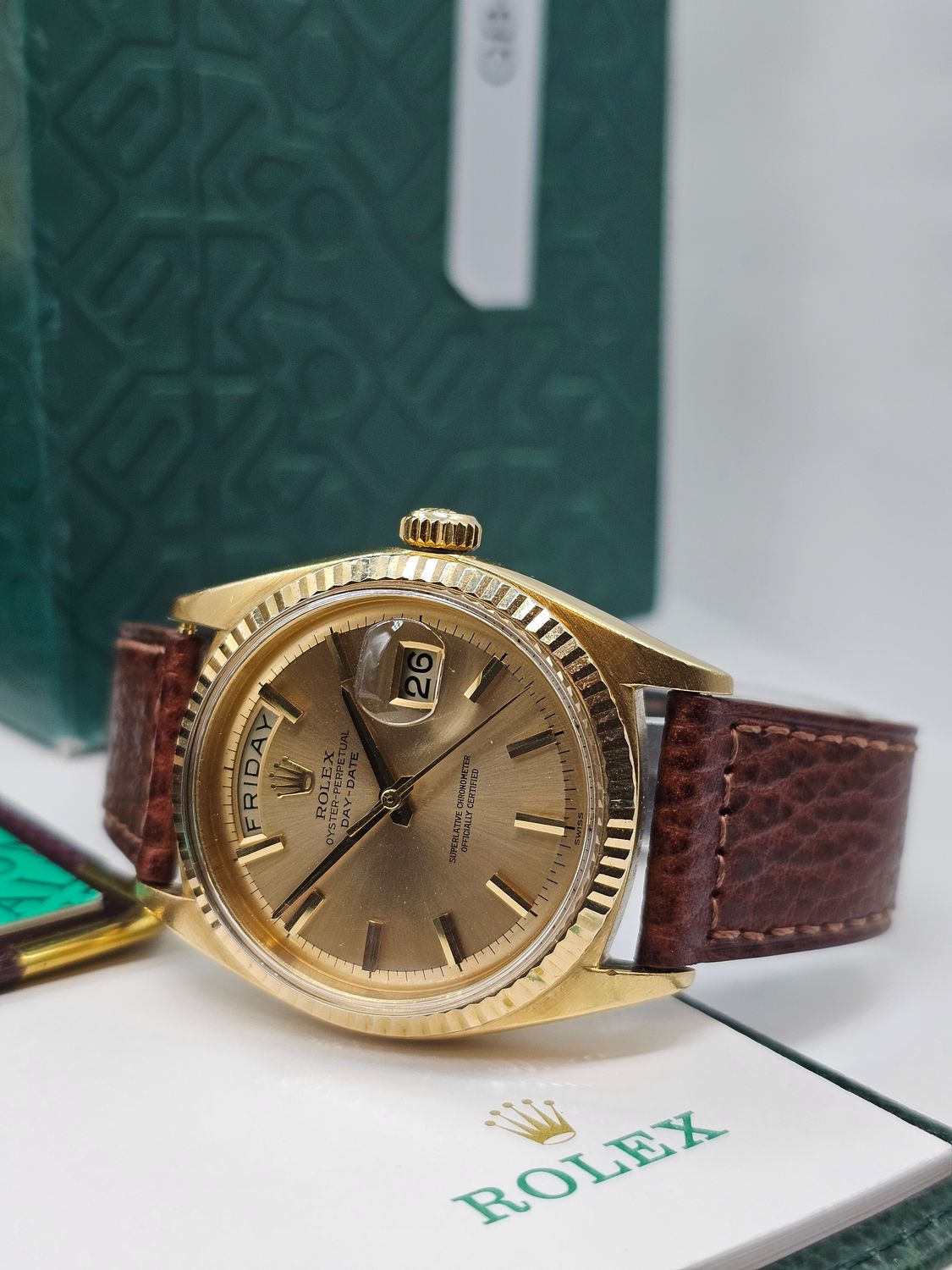 Rolex Day-Date Ref 1803, 36mm 18K Gold Original Pie-Pan Stepped Dial Circa 1987