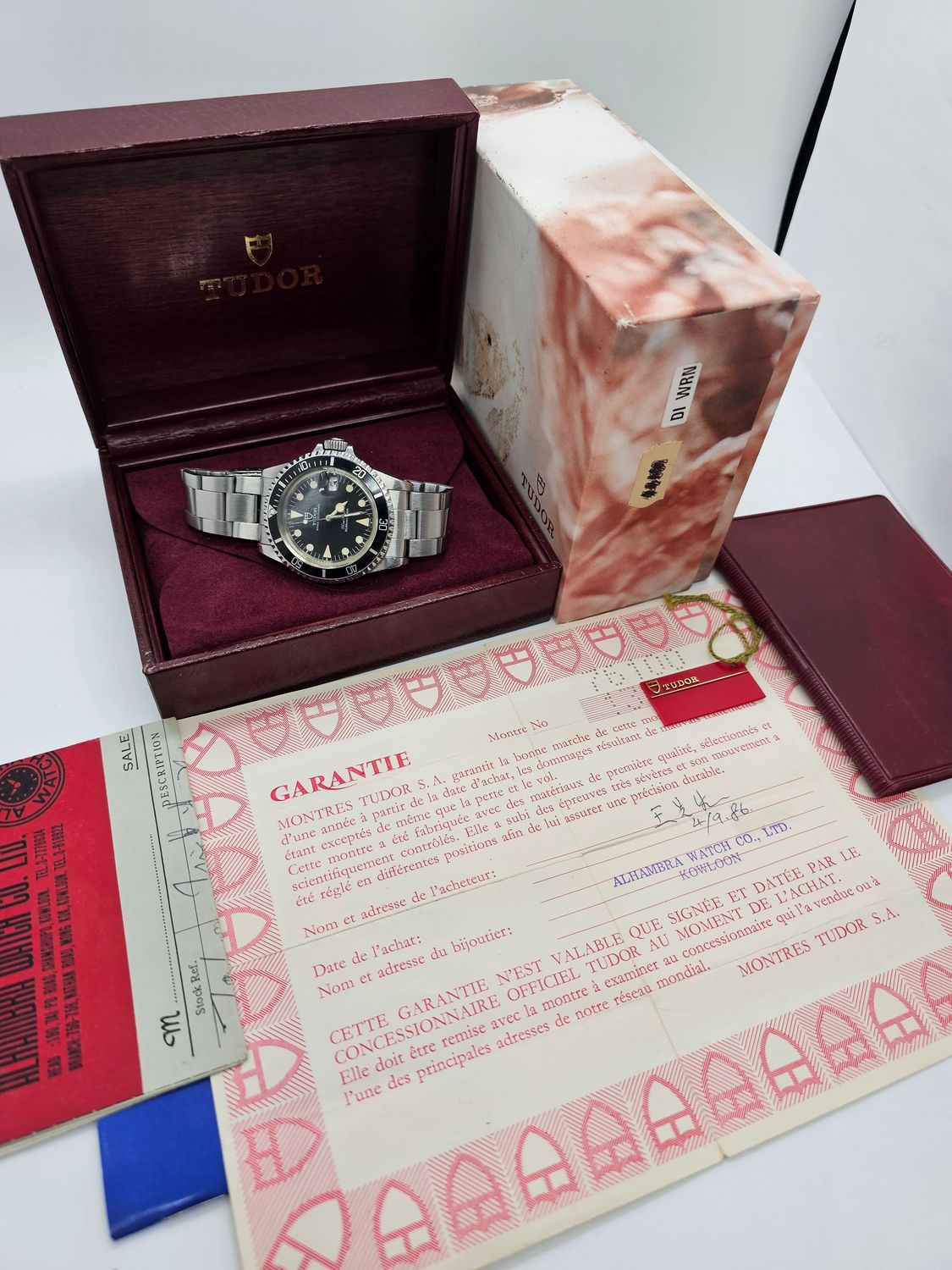 TUDOR Submariner Black 76100 Lollipop Watch, 1986 Box&amp;Papers, Receipt, Unpolished