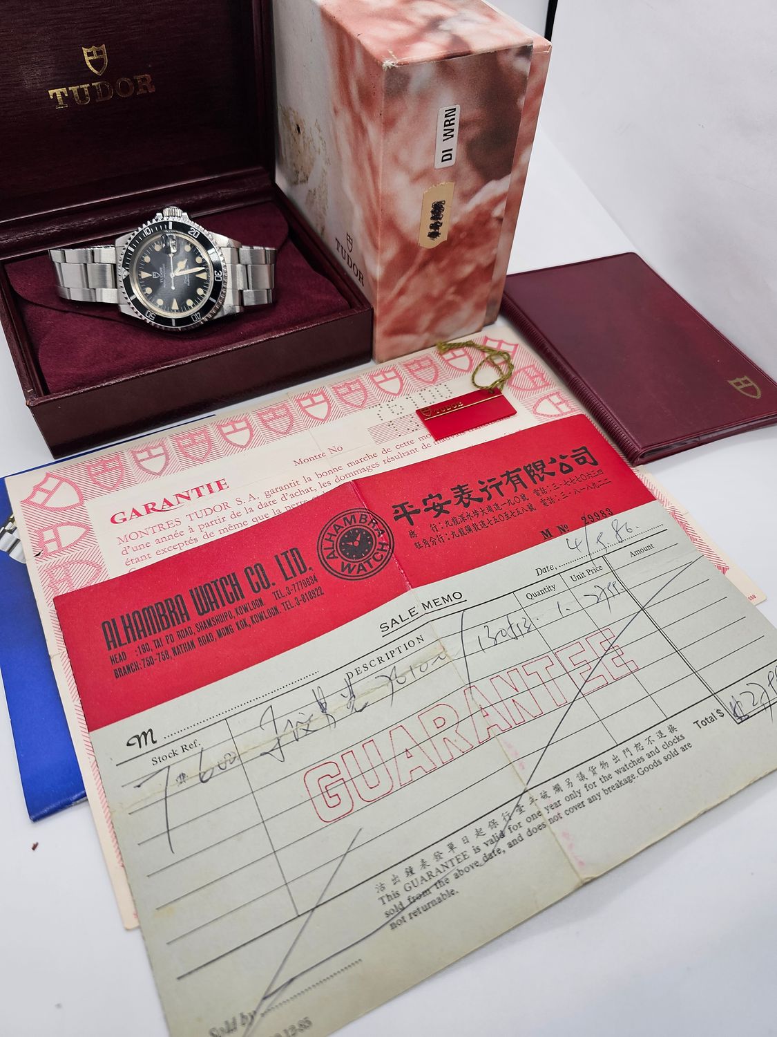 TUDOR Submariner Black 76100 Lollipop Watch, 1986 Box&amp;Papers, Receipt, Unpolished