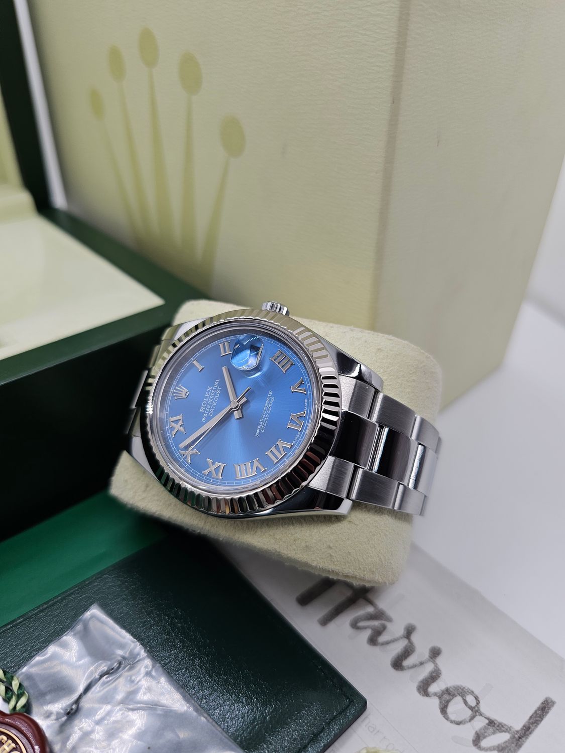 Rolex Datejust II 116334 Azzuro Blue Roman Dial, 41mm 2014 Full set
