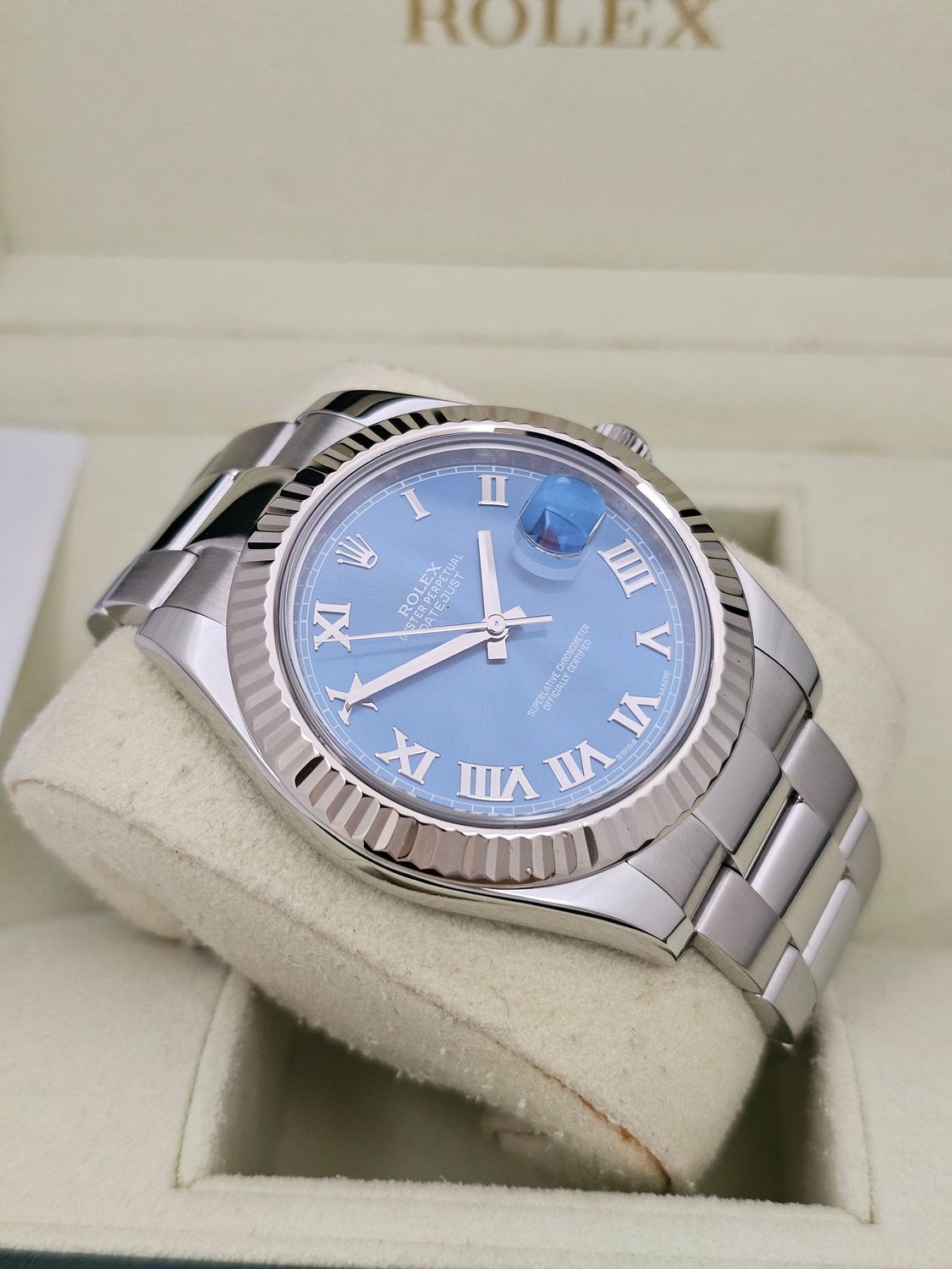 Rolex Datejust II 116334 Azzuro Blue Roman Dial, 41mm 2014 Full set