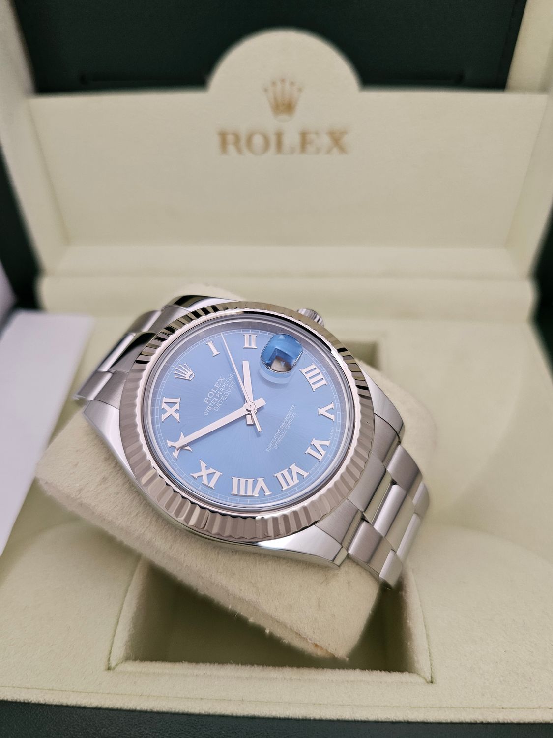 Rolex Datejust II 116334 Azzuro Blue Roman Dial, 41mm 2014 Full set
