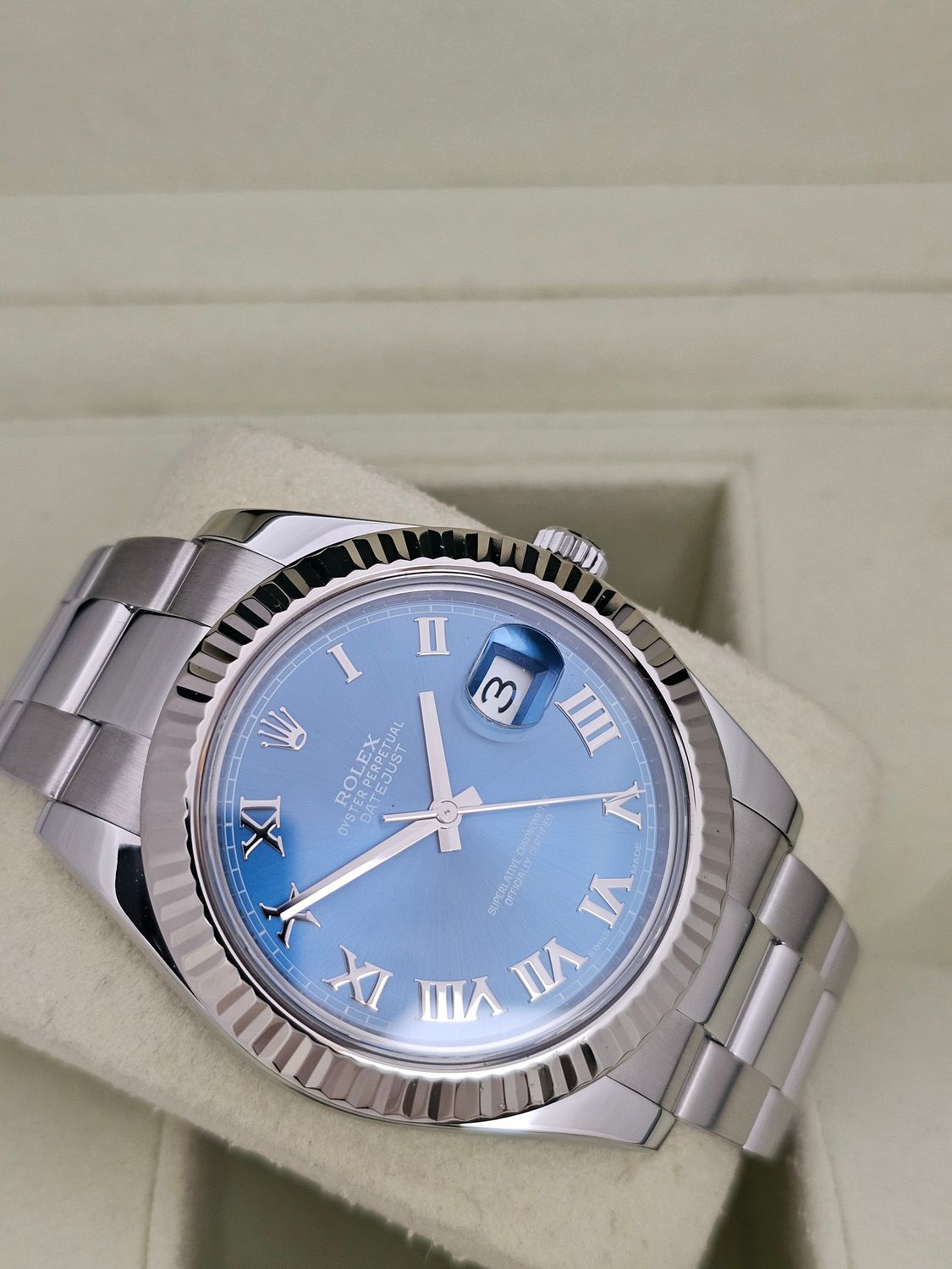 Rolex Datejust II 116334 Azzuro Blue Roman Dial, 41mm 2014 Full set