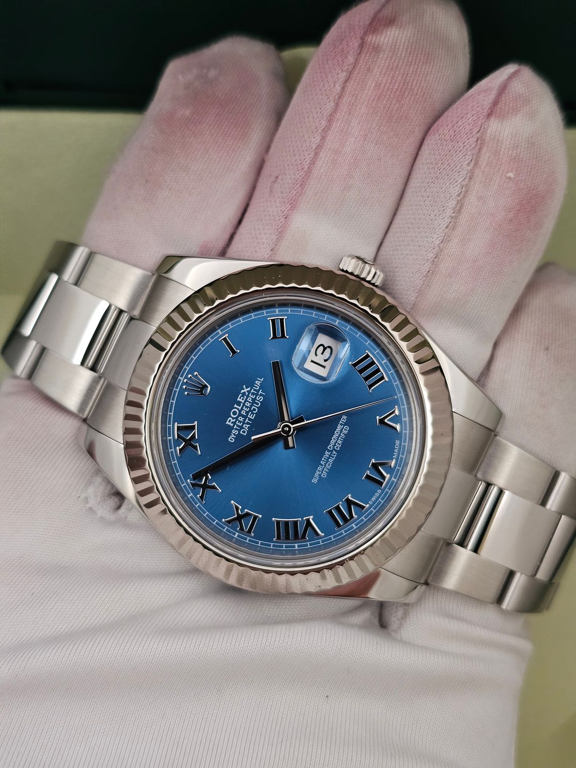 Rolex Datejust II 116334 Azzuro Blue Roman Dial, 41mm 2014 Full set