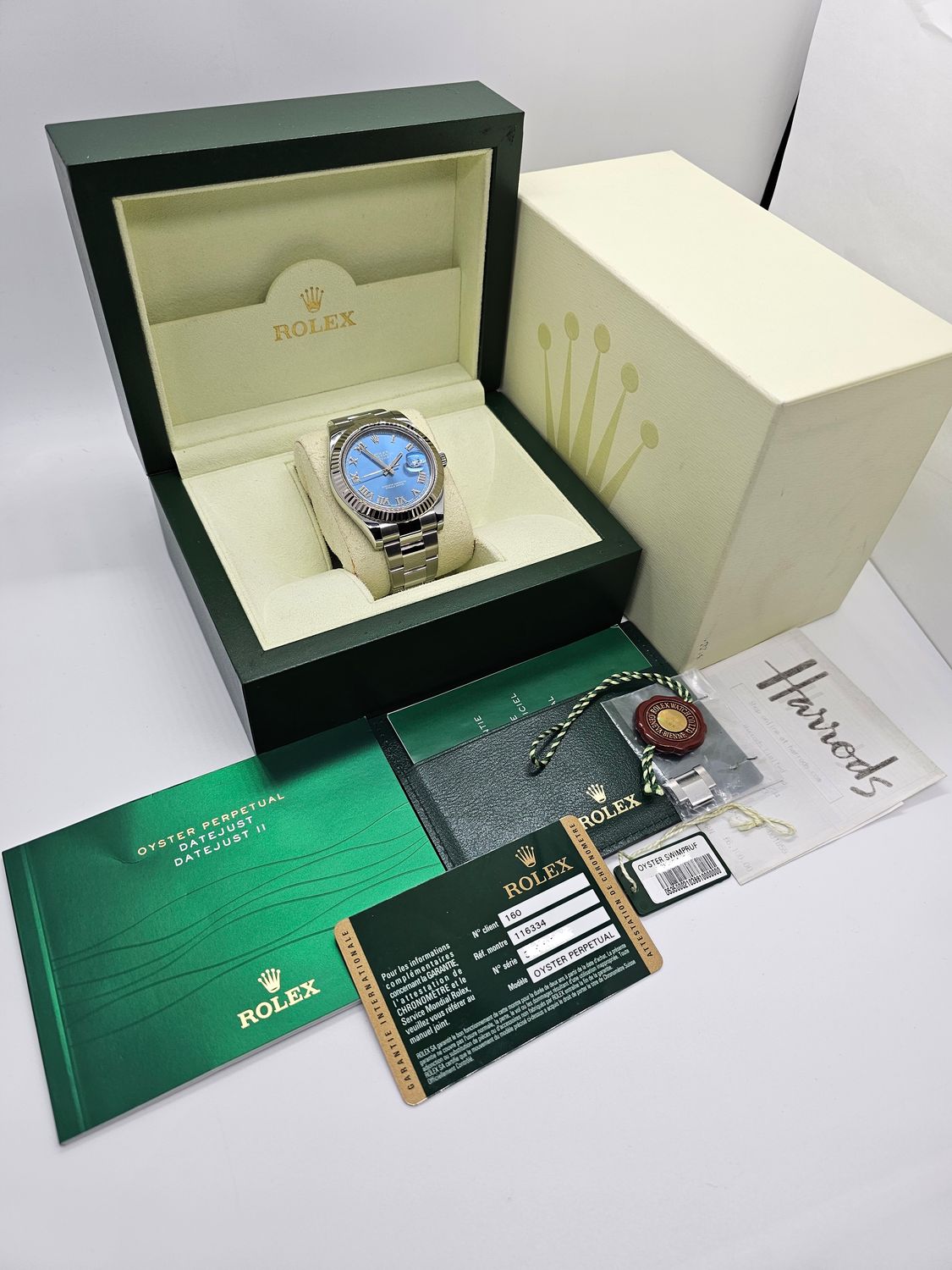 Rolex Datejust II 116334 Azzuro Blue Roman Dial, 41mm 2014 Full set