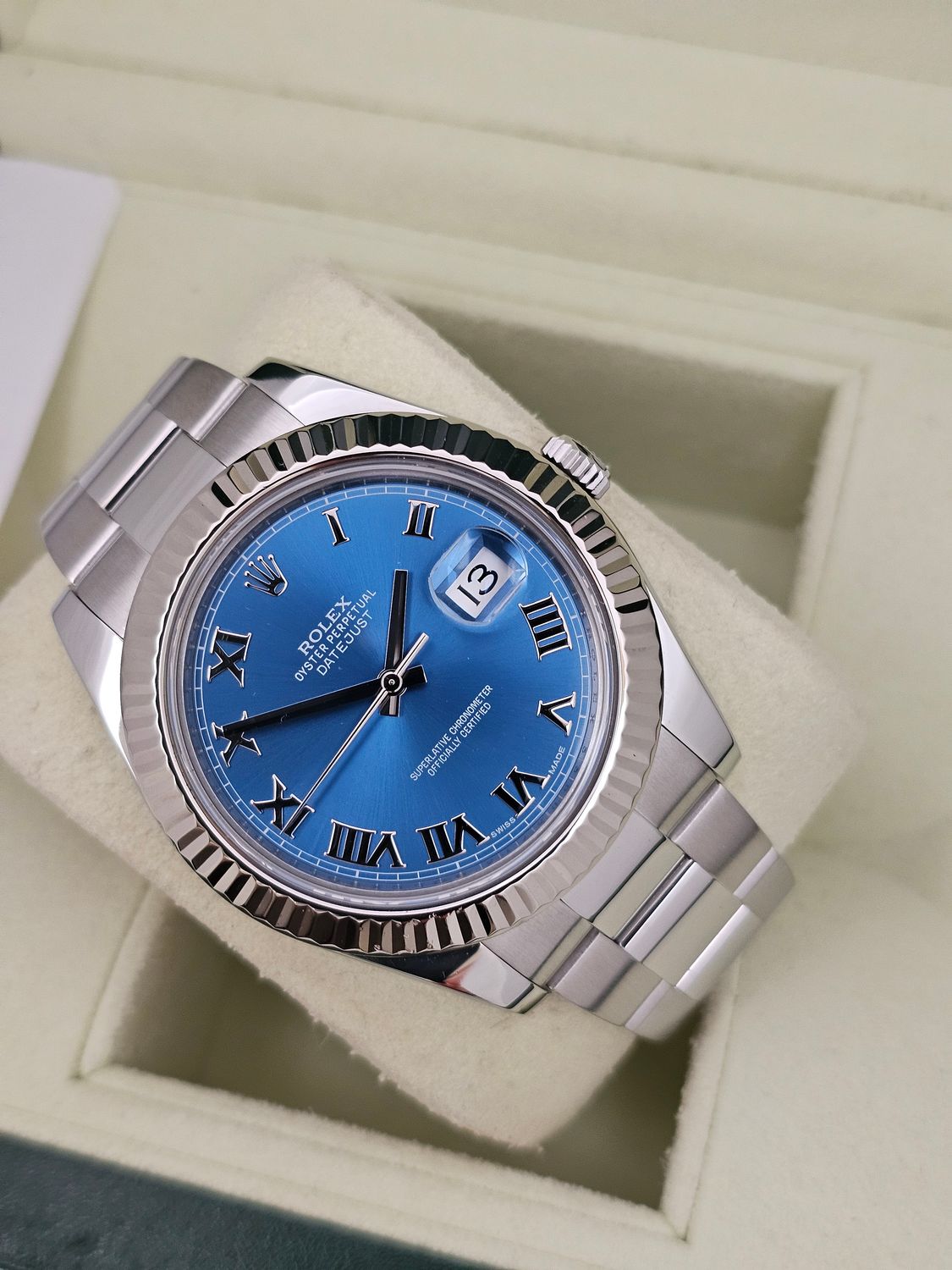 Rolex Datejust II 116334 Azzuro Blue Roman Dial, 41mm 2014 Full set