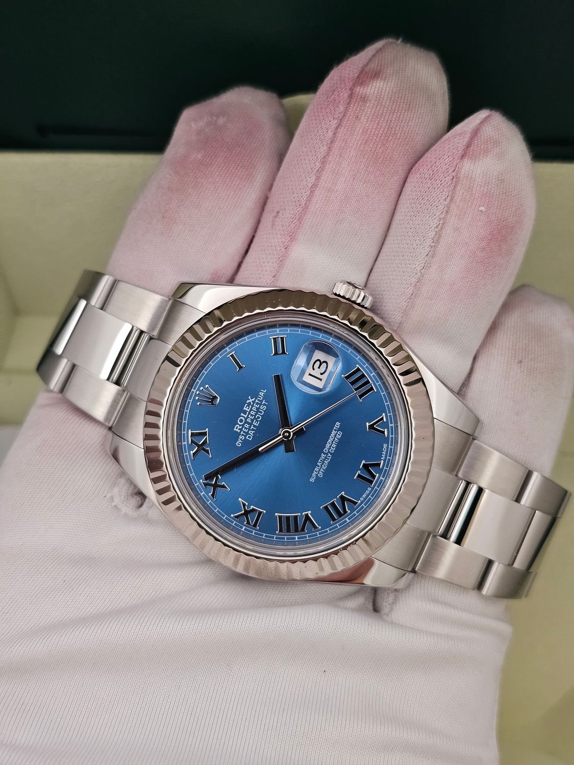 Rolex Datejust II 116334 Azzuro Blue Roman Dial, 41mm 2014 Full set