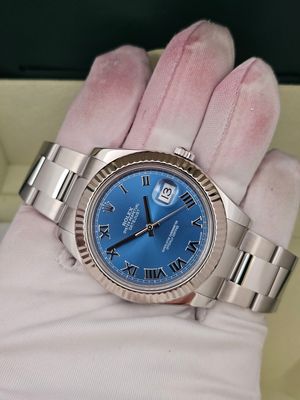Rolex Datejust II 116334 Azzuro Blue Roman Dial, 41mm 2014 Full set