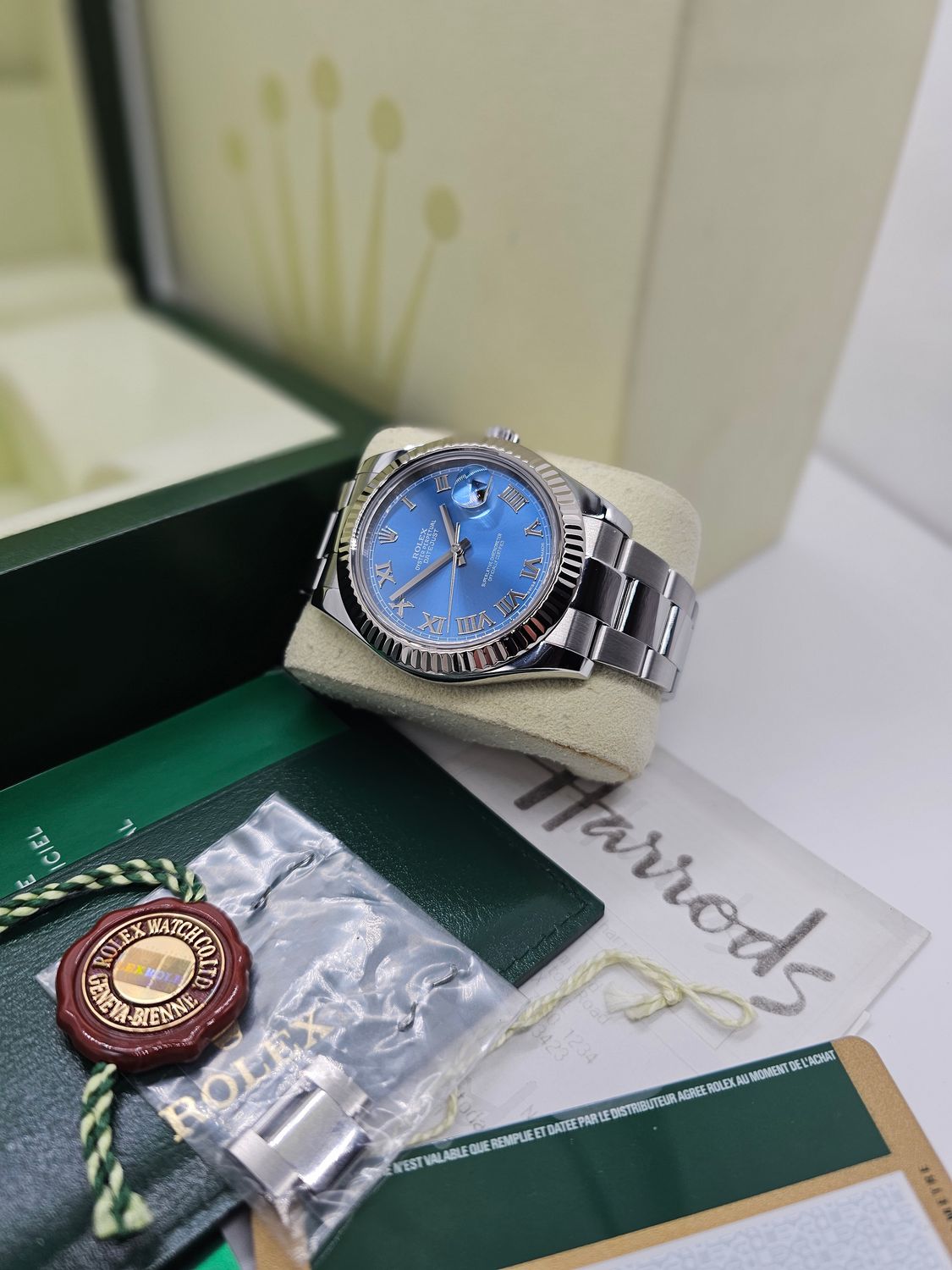 Rolex Datejust II 116334 Azzuro Blue Roman Dial, 41mm 2014 Full set