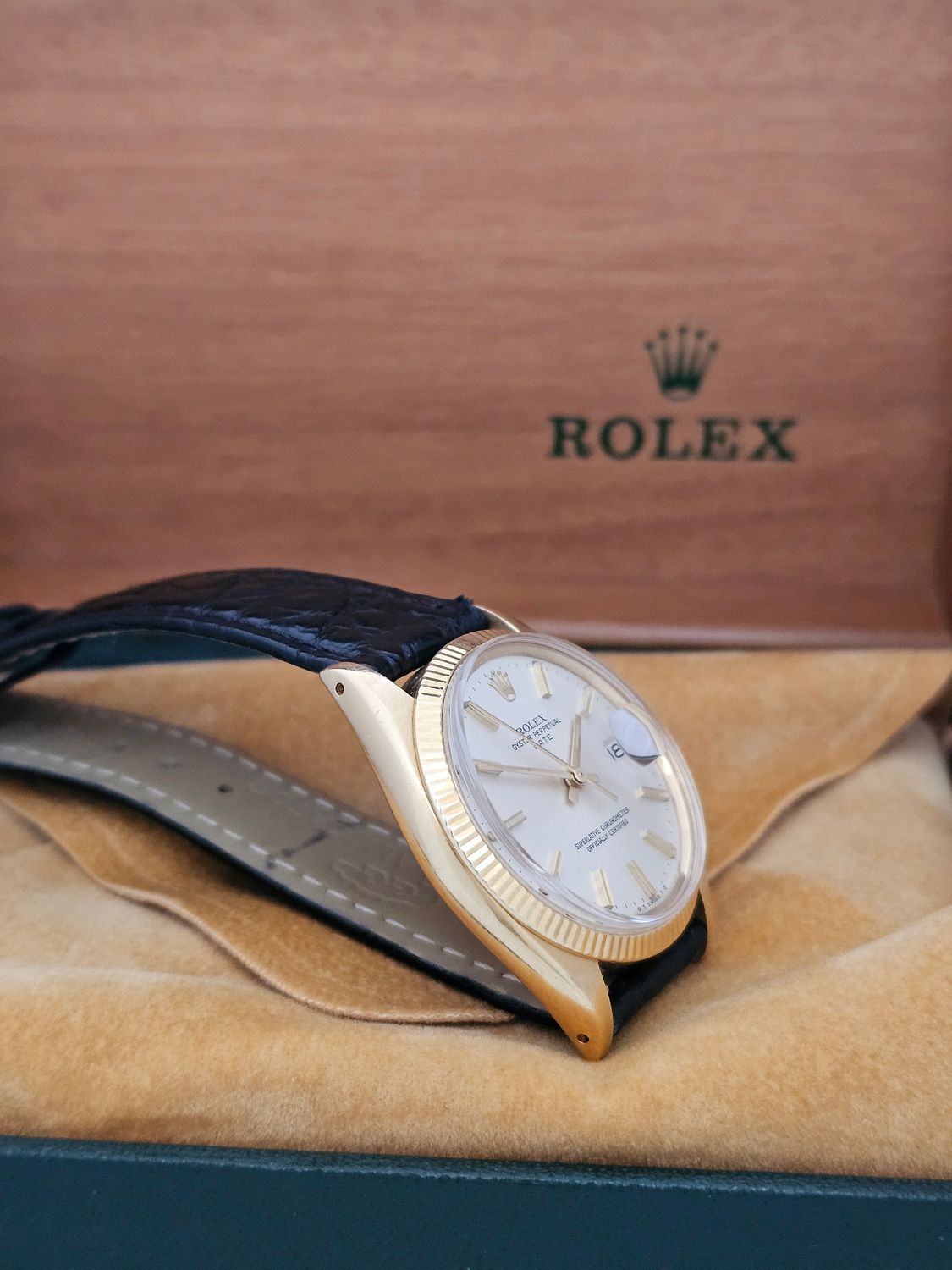 Rolex Date 1503 Silver Sigma Dial 34mm, 18k Gold Fluted Bezel &amp; Case