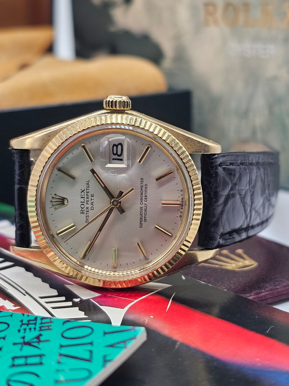 Rolex Date 1503 Silver Sigma Dial 34mm, 18k Gold Fluted Bezel &amp; Case