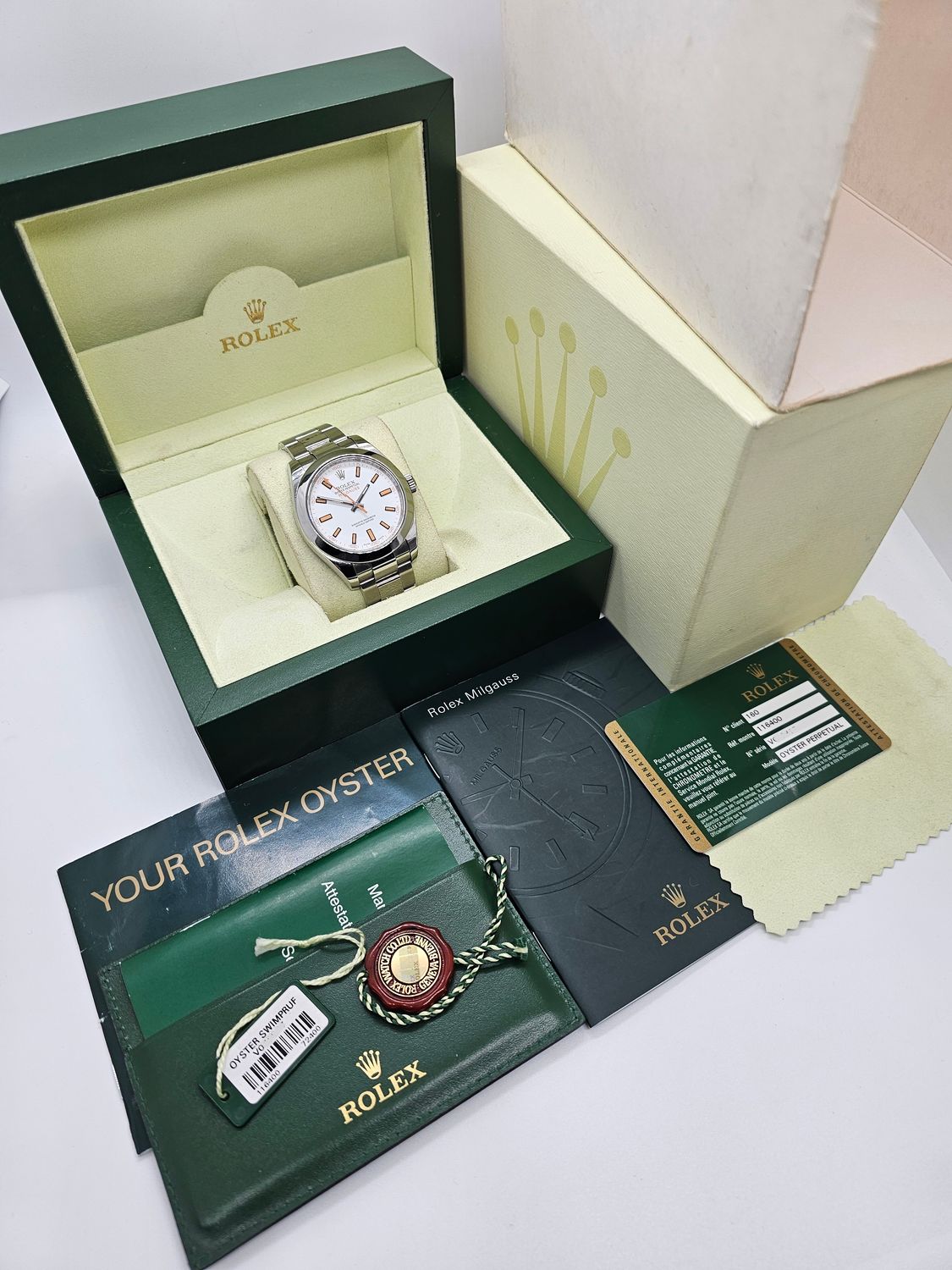Rolex Milgauss Watch 116400 White Dial, Excellent Condition, 2009 Full Set