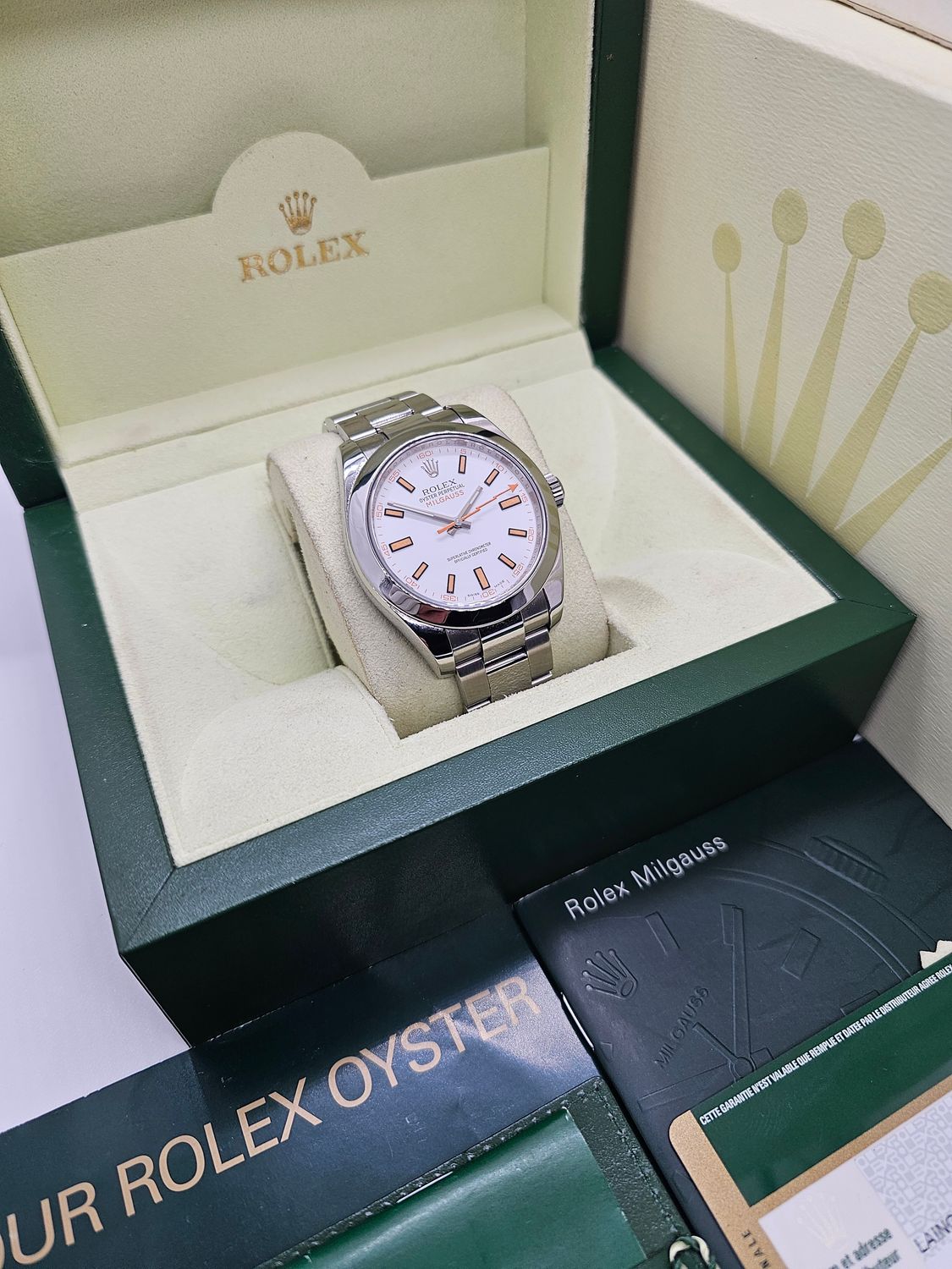 Rolex Milgauss Watch 116400 White Dial, Excellent Condition, 2009 Full Set