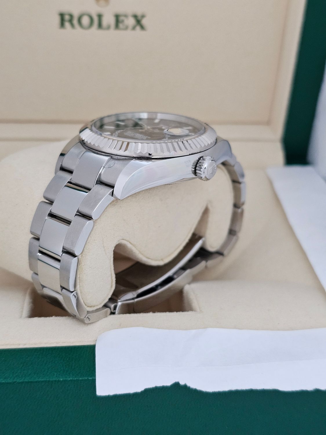 Rolex Sky-Dweller Ref 326934, Black Dial Oyster, 2021 Full Set, Some Stickers