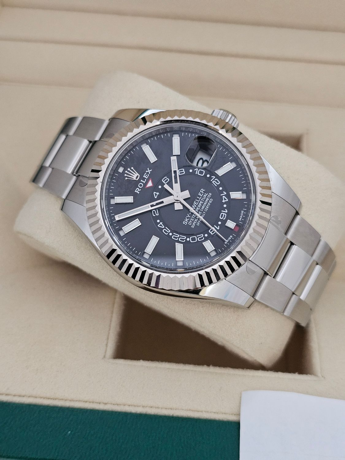 Rolex Sky-Dweller Ref 326934, Black Dial Oyster, 2021 Full Set, Some Stickers