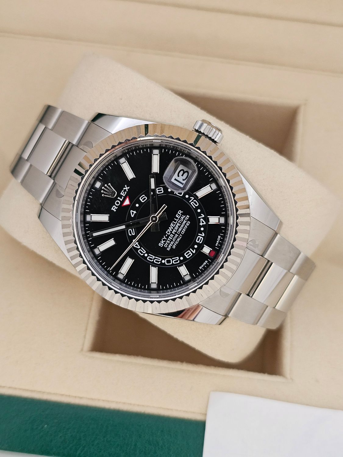 Rolex Sky-Dweller Ref 326934, Black Dial Oyster, 2021 Full Set, Some Stickers