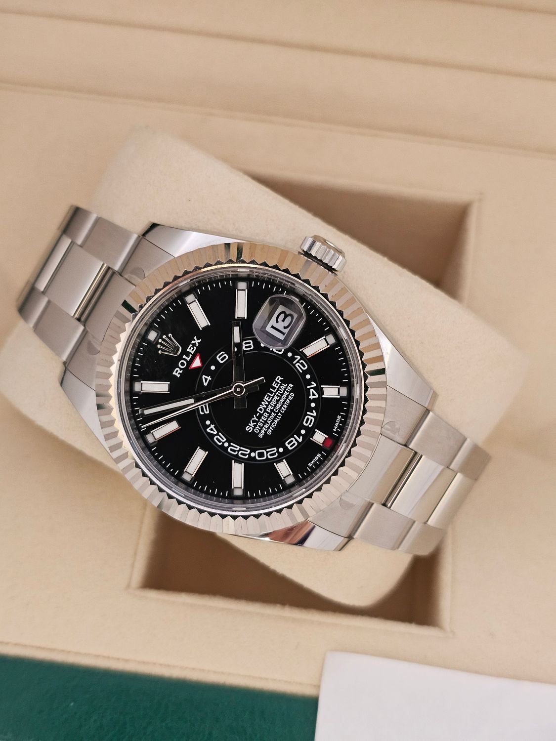 Rolex Sky-Dweller Ref 326934, Black Dial Oyster, 2021 Full Set, Some Stickers