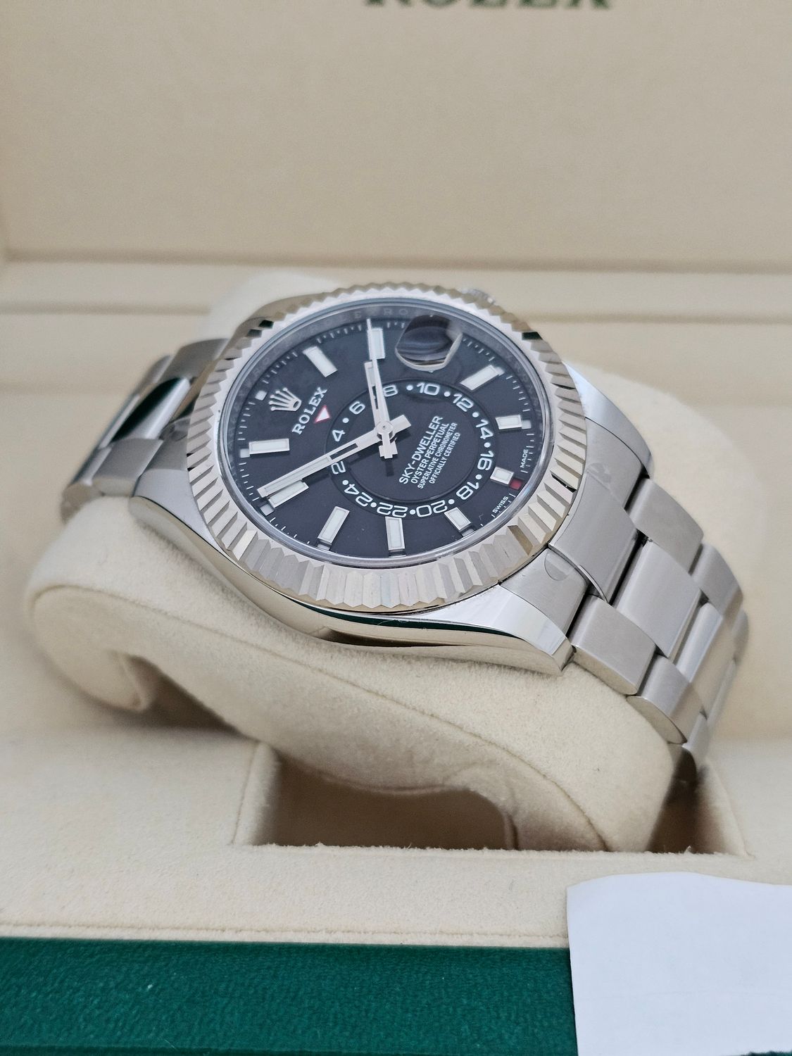 Rolex Sky-Dweller Ref 326934, Black Dial Oyster, 2021 Full Set, Some Stickers