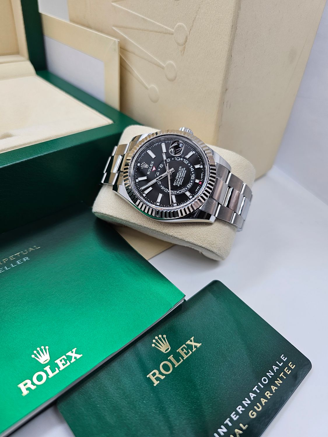 Rolex Sky-Dweller Ref 326934, Black Dial Oyster, 2021 Full Set, Some Stickers